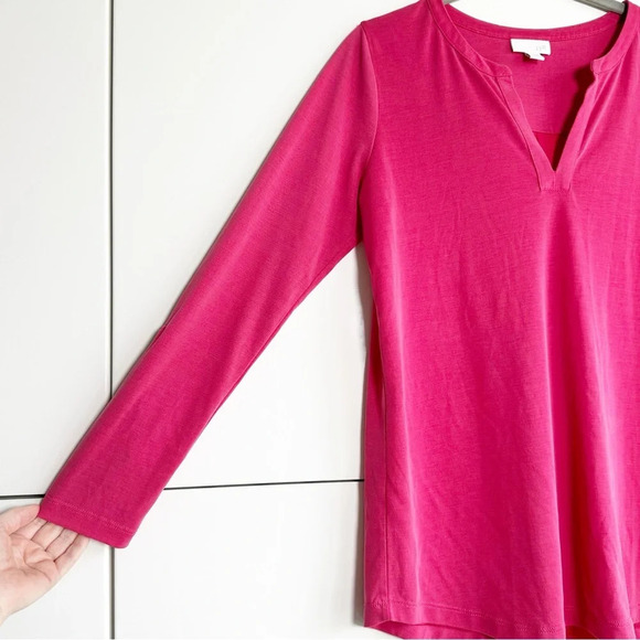 J. Jill Modal Blouse Fuchsia Pink XS Petite Roll Tab Sleeves Soft Lagenlook - Picture 2 of 8